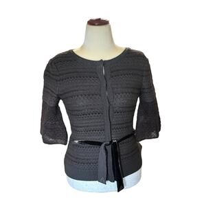 Elie Tahari Brown Wool Short Sleeve Sweater - Medium